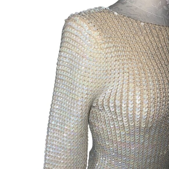 Sequin Vintage Womens Sweater Size Small Cream Knit Long Sleeve Scoop Neck - Picture 5 of 11
